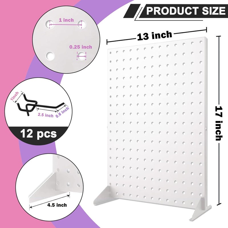 Acfunique Peg Board Display Stand for Vendors with 12 Hooks Metal Tabletop Pegboard Display Stand for Craft Shows 17" X 13" Retail Display Racks Peg Board Organizer Holder White - Image 3
